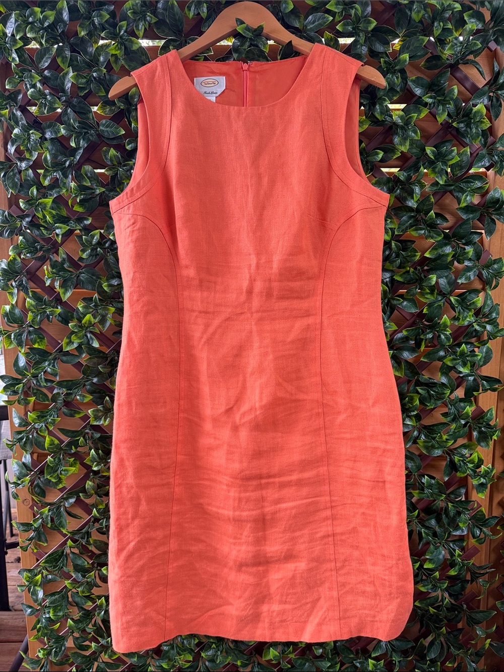 Talbots Orange 100% Irish Linen Sleeveless Shift Dress